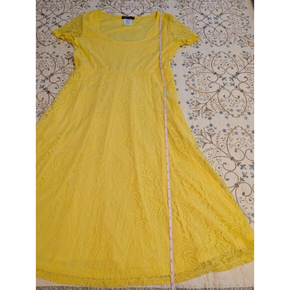 Slinky Brand Knee Length Fit And Flair Short Sleeve Yellow Lace Dress Size S - Picture 5 of 9